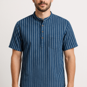 Blue Striped Half-Placket Shirt