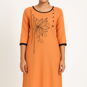 Orange Embroidered Kurti
