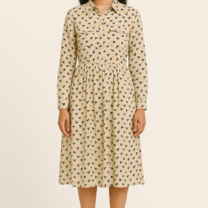 Bee Motif Beige Shirt Dress