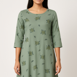 Printed Olive Cotton Kurti