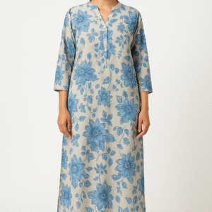 Blue Floral Cotton Kurta